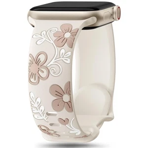 Floral Engraved Silicone Watch Band 41mm-49mm for Apple Watch Series 11-1 SE