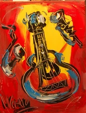 NICE GUITAR   Abstract Modern Original Oil Painting  CANVAS BY KAZAV 3thrrh