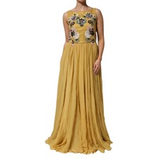 DOLCE & GABBANA Dress Yellow Silk Floral Embroidered Maxi IT46/US12/XL $8140