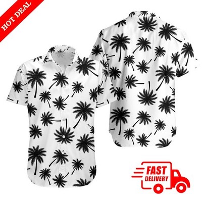 Hawaiian Shirt Casual Short Sleeve Button Down Shirt Coconut Print Summer Beach