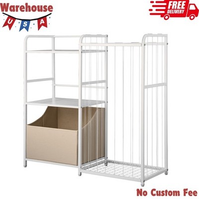 Kids Bookshelf and Toy Organizer, 2-Tier Storage Shelf with Fabric Bin, White