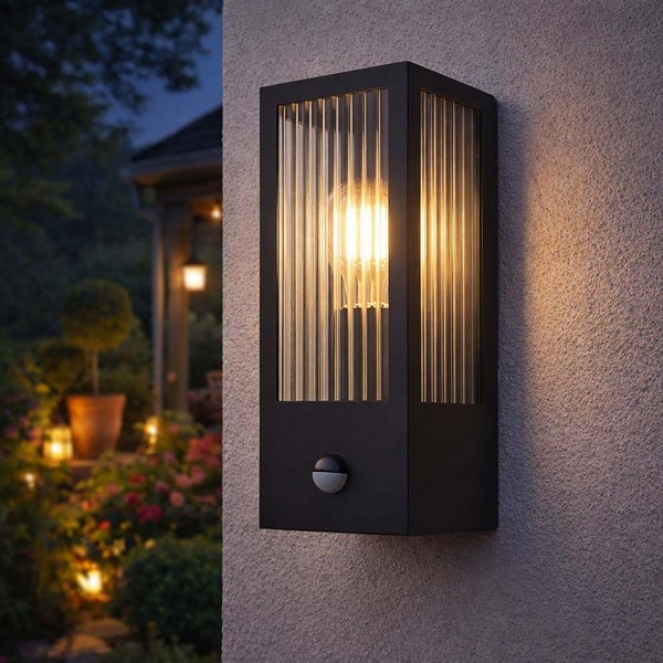 Wandleuchte AußEnleuchte Fassadenlampe Led Schwarz Bewegungsmelder Glas Metall-image