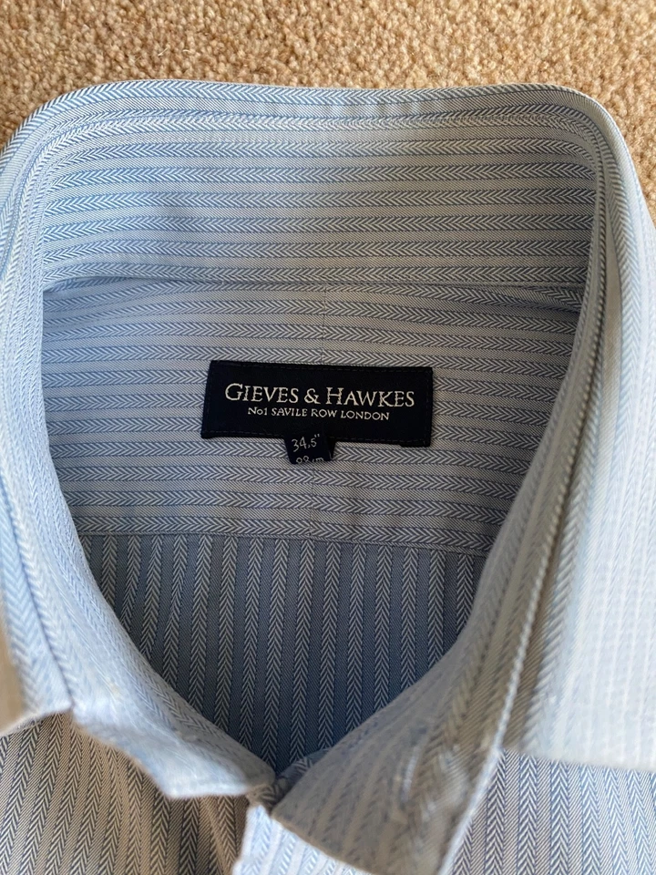 CAMISA GIEVES & HAWKES AZUL TEJIDO RAYAS CORTE CLÁSICO DOBLE PUÑO 15.5 15 1/2 Foto 4 de 4