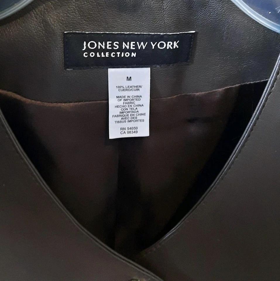 NEW Jones New York Brown V-Neck Soft Leather Short Blazer Jacket Dressy Moto  M - Image 3 of 4