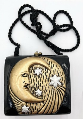 Timmy Woods  Man In The Moon  Celestial Moon & Stars Black Gold Crossbody Purse
