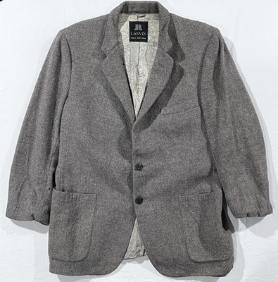 Vintage Lanvin Blazer Mens Large Gray Camel Hair 2 Button Sport Coat Lined 80s