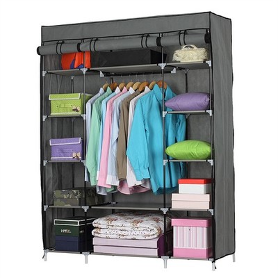 5-Layer 12-Compartment Non-woven Fabric Wardrobe Portable Closet Gray