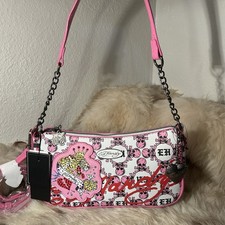 NWT Ed Hardy Shoulder / Crossbody Bag - Pink White Skulls - Screaming Tiger