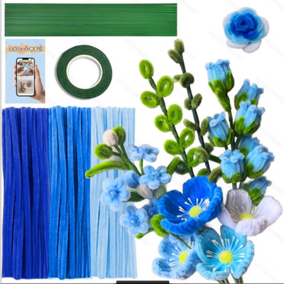 Blue 324pcs Floral Pipe Cleaner Kit   DIY Chenille Stems Craft Flower Set