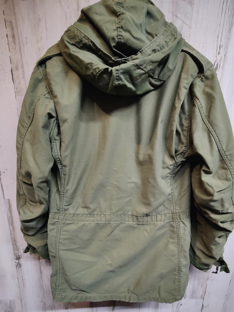 VTG Distressed Military M65 Hooded Field Jacket w/Quilt Liner