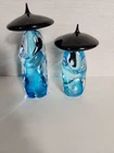Vtg Formia Vetri de Murano Art Glass Aqua Asian Oriental Couple Figurines Italy