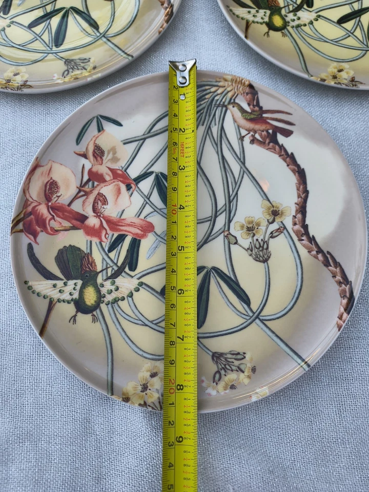 3 件套 Anthropologie 兰花植物珊瑚蜂鸟甜点盘 — 第 4/4 张图片