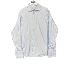 Eton Dress Shirt Mens 17 Light Blue Made to Measure Harrogate French Cuff Twill