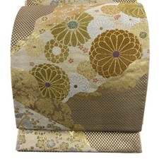 JAPANESE KIMONO BELT FUKURO OBI PURE SILK GOLD ROKUTSU-GARA FF0988