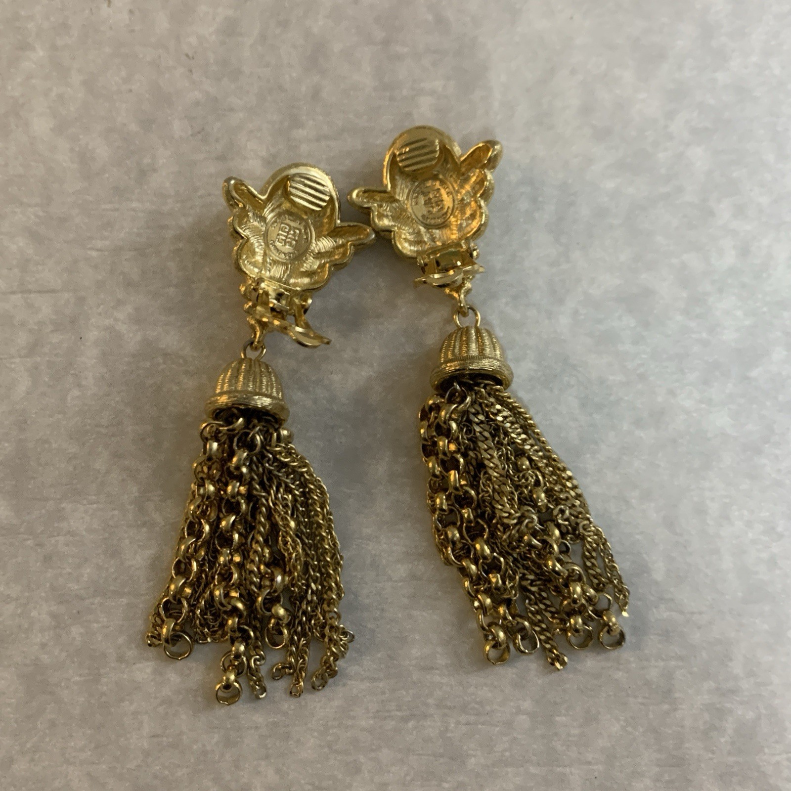 Vintage Givenchy Earrings Statement Tassels Clip On Brushed Gold Tone NY Paris thumbnail 19
