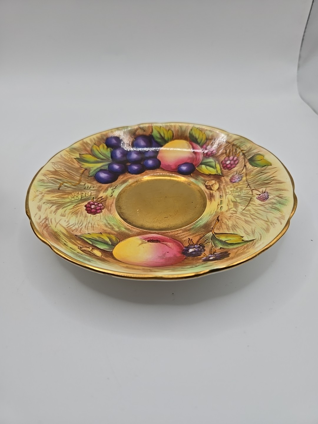 Aynsley Footed Teacup & Saucer Gold ORCHARD FRUIT England Both Signed N. Brunt