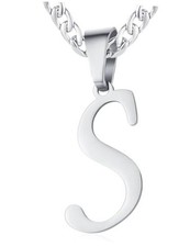 tainlessteel Initial Capital Letter A-Z Pendant Necklace for Men silver-tone S