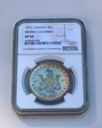1971 $1 Canada Silver Dollar NGC SP66 Rainbow Rim Toning great COLOR both sides