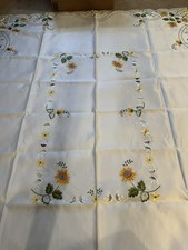Vintage Embroidered Sunflower Tablecloth. By Mr.Tablecloth. White 67 x85 1/2