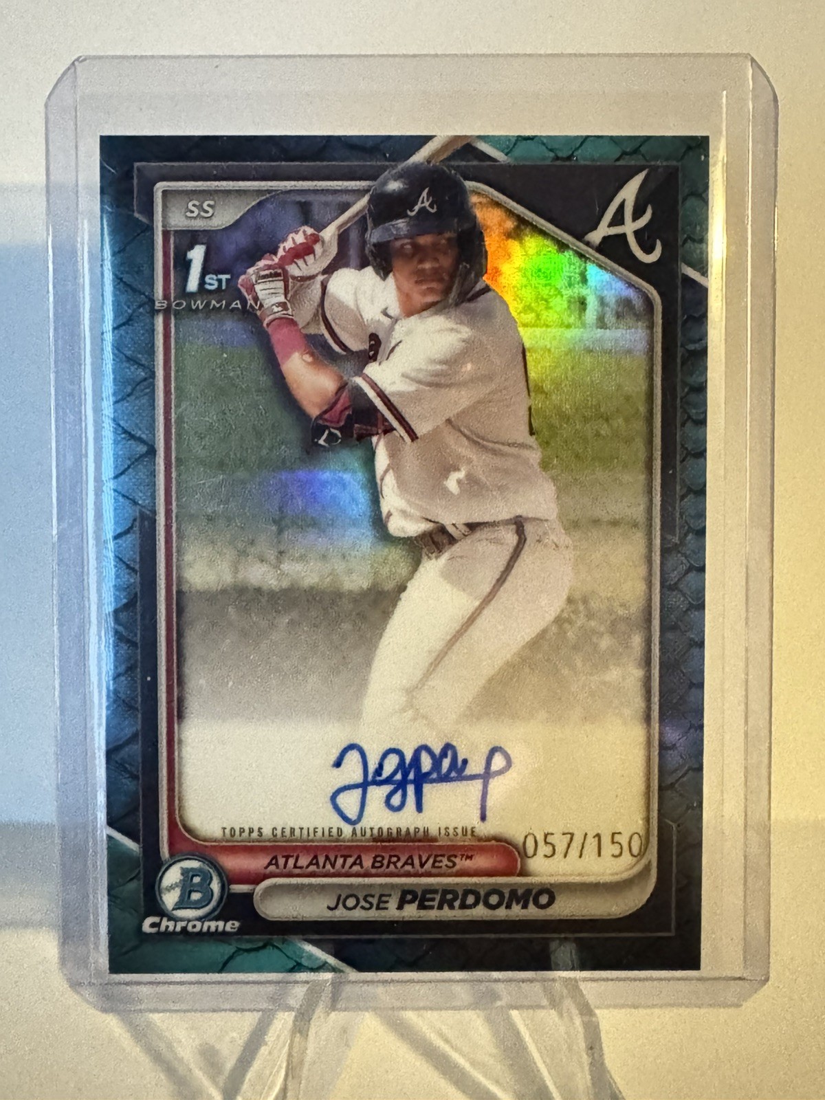 2024 Bowman Chrome Jose Perdomo Auto Reptilian Blue Refractor 1st Prospect #/150