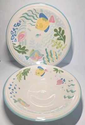 Studio Nova Barrier Reef Nautica Fish Desing  12'' Plate And 10'' Bowl.  a5