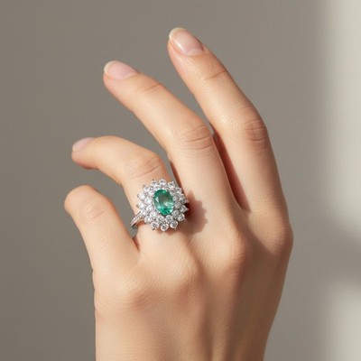 ESTATE EMERALD NEON GREEN 0.63CT 925 STERLING SILVER HANDMADE JEWELRY FINE RINGS