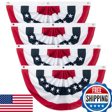4PCS American Pleated Fan Flag, 3x6 ft USA Patriotic Half Bunting