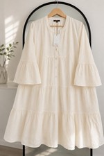Quince Ivory Tiered A-Line Dress Size M Bell Sleeve Knee Length NWT