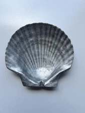 NEW Silver Tone Solid Metal Clam Shell Dish Spoon Rest Coastal Beach Decor