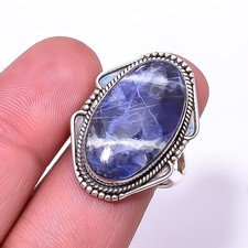 Natural Sodalite Oxidised 925 Sterling Silver Ring S.8 R30, Christmas Gift
