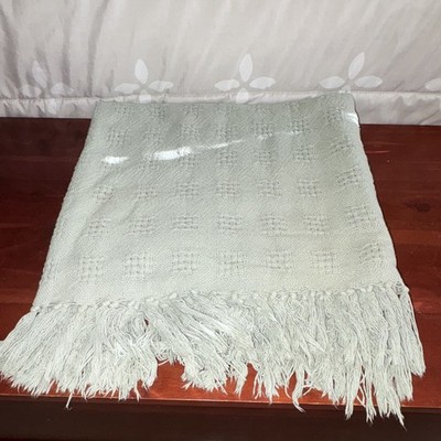 Sage Green Textured Fringed Decorative Throw Blanket 50x60 Cotton Viscose