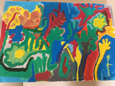 ASTRATTO. QUADRO MODERNO DIPINTO A MANO SU CARTA cm 35 x 50 ACRILICO "FIORI"