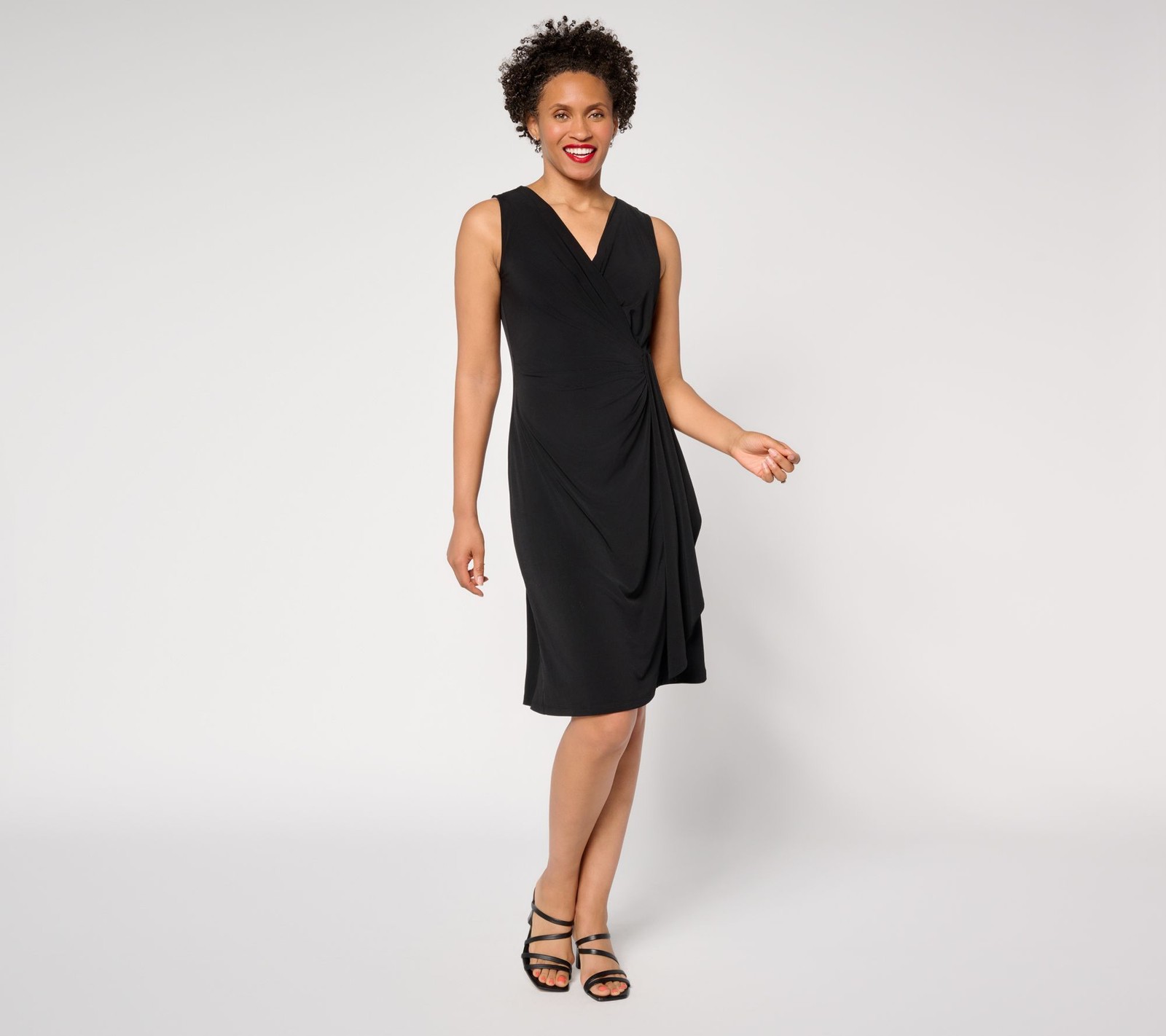 Susan Graver Women's Petite Dress PXL Liquid Knit Faux Wrap Black A685196