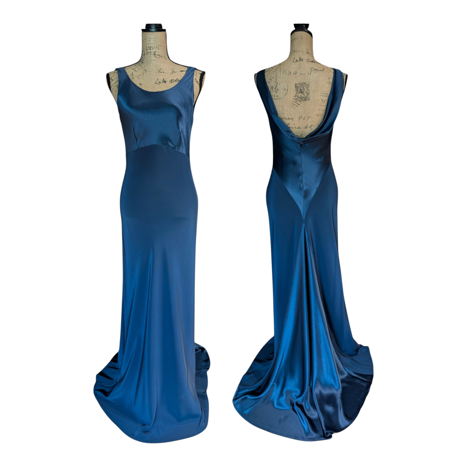 90s Y2K Monsoon Peacock Blue Long Bias Cut Mermaid Dress UK 8/10 (US 6)