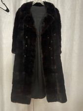 Vintage Dark Brown Fur Long Overcoat for Women, Button Closure, Collared, Lined