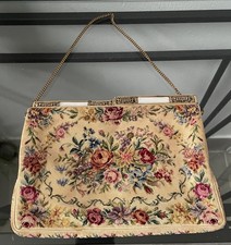 Vintage Walborg Handmade Petit Point French Tapestry Evening Purse Mother Pearl