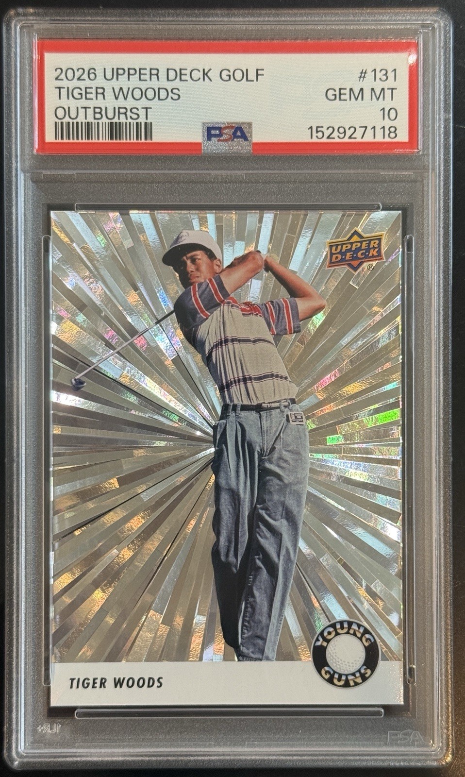 2026 UPPER DECK GOLF YOUNG GUNS  TIGER WOODS OUTBURST  PSA 10 POP  7 WOW!!