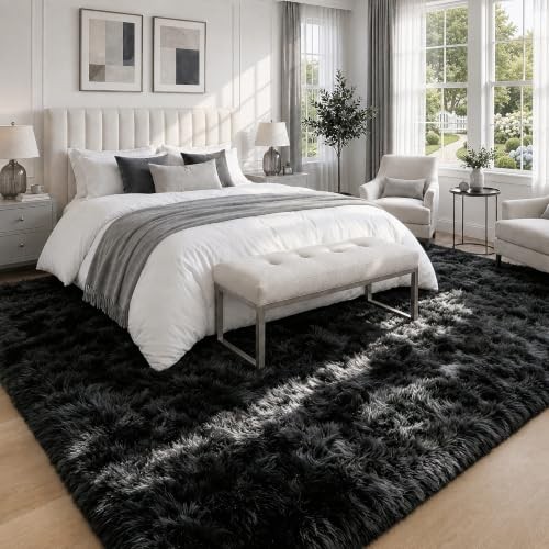 Zomfy 8x10 Area Rug Black Shag Plush Fuzzy Carpet Soft Non-Slip for ...