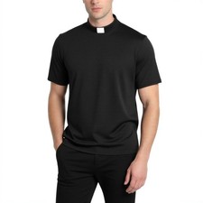 Men's Short Sleeve Clergy Shirt with Tab Collar - Adjustable Snap Closure Pas...