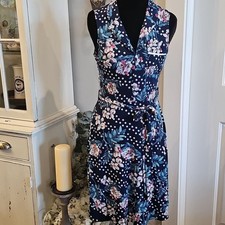 MONTEAU Floral Belted Fit & Flare Polo Sleeveless Dress Size S Retro Cottagecore