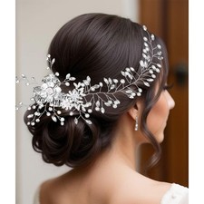 Wedding Headpiece Bride Flower Pearl Rhinestone Hair Comb Bridal Accessories
