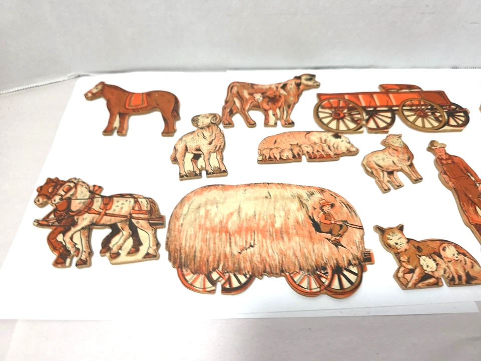 Juego de 12 piezas de madera/cartón vintage de animales de granja Sears Milton Bradley Foto 3 de 4