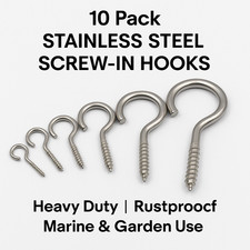 10 x Screw hooks stainless steel small large extra large heavy duty wall no rust