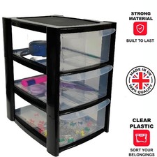 Plastic Storage Unit 3 Tier Mini Drawer Tower School Office Home Desktop UK