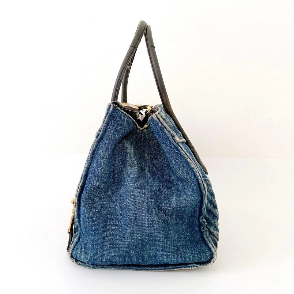 Bolso de Hombro Miu Miu Denim 2WAY Cuero Negro Dorado Herrajes Modo Y2K Foto 3 de 4