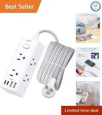 Versatile 10ft Extension Cord Power Strip - 6 AC Outlets, 4 USB Charging Ports