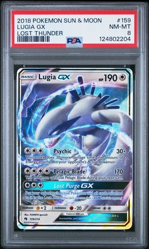 2018 POKEMON SUN & MOON LOST THUNDER #159 LUGIA GX PSA 8