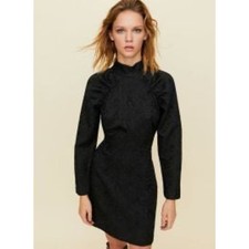 New Aritzia Sangria Long Sleeve Mini Dress by Little Moon Black Jacquard Sz 6