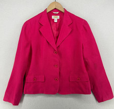 TALBOTS Blazer 10 Petites Irish Linen Woven Textured Suit Jacket Button Up Pink