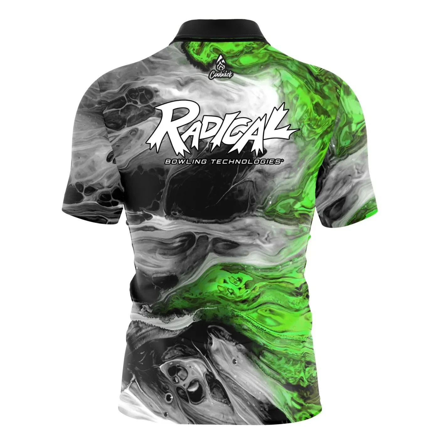 Radical Green Lava Quick Ship CoolWick Sash Zip Bowling Jersey